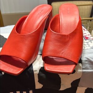 Vince Red Leather Open-Square Toe Mule
